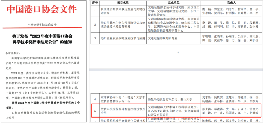 扬子江港务“散货码头流程料斗智...